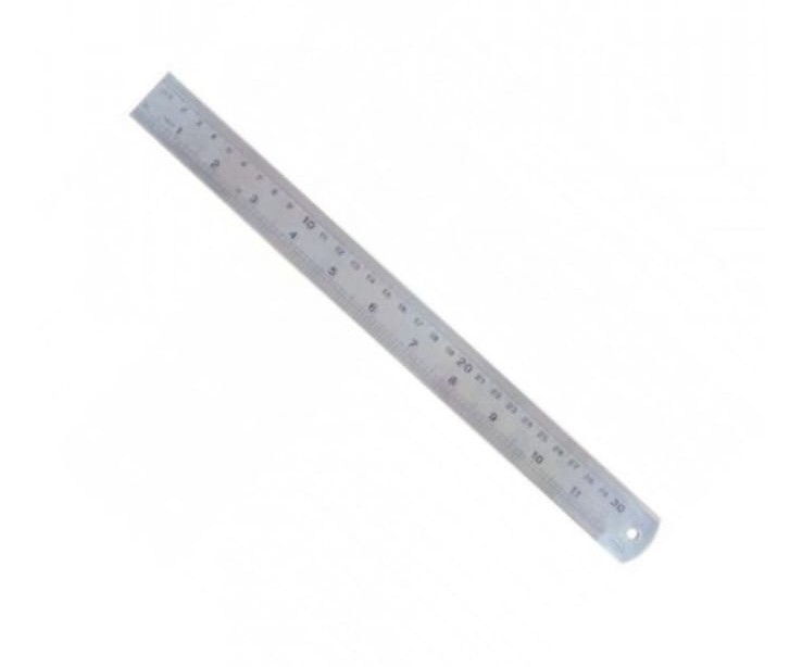 regla metalica 30 cm funda roja
