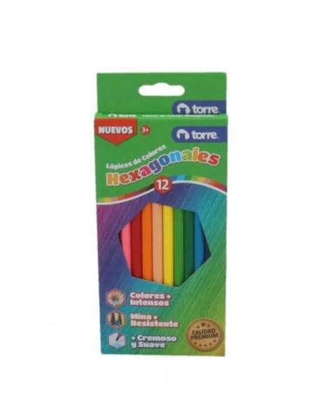 lapices colores largo hexagonal 12 un.